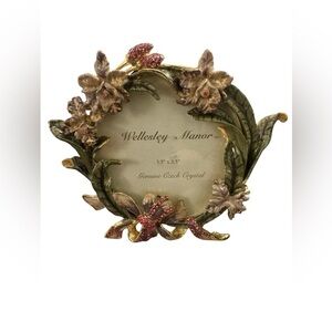 Vintage Wellesley Manor 3.5" Czech Crystal & Enamel Floral Picture Frame